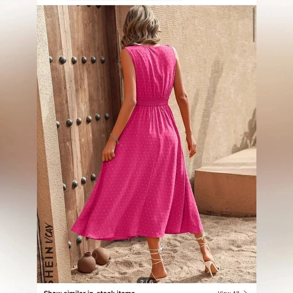 SHEIN Swiss dot A-Line magenta sleeveless dress size Large